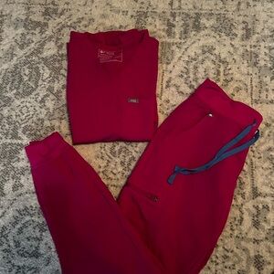 Figs Vibrant Pink Scrub Top